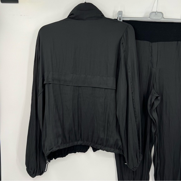 Lola & Sophie Black Satin Track Set Cargo Joggers Crop Drawstring Jacket Size L - Picture 8 of 12